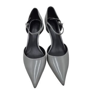 Nordstrom kitten heel pointed-toe ankle strap heels grey leather Women Size 6.5